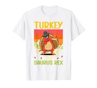 Thanksgiving Turquie Saurus T Rex Pilgrim Dinosaure Automne T-Shirt Graphique avec Valeur, Homme, Blanc, M