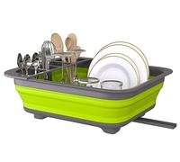 THANSTAR Égouttoir à vaisselle pliable portable pour cuisine, camping-car, remorque de voyage, plateau de rangement de cuisine, vert/gris
