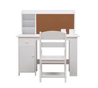 Thaookte Ensemble Bureau Enfant en Bois avec Chaise - Bureau d’étude/écriture avec étagère, bibliothèque, Tableau mémo, Placard et tiroir - pour Filles et garçons 3-8 Ans - Blanc