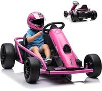Thaookte Kart Électrique Enfant 24V 600W avec Batterie 12V 9Ah, Siège Réglable, Avant/Arrière, Pneus EVA, Jusqu'à 70 kg - Rose Rouge