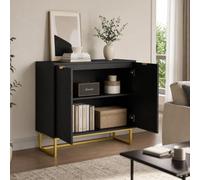 Thaookte Modern Accent Storage Cabinet with Double Doors, Herringbone,Black