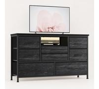 Thaookte TV Stand with 8 Drawers, LED Lights & Power Outlet,Black Walnut