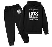 Thats What I Do I Fix Stuff and I Know Things Ensemble de survêtement 2 pièces pour filles avec sweat à capuche et pantalon de survêtement pour enfants avec doublure en polaire, Noir , 12-13 ans