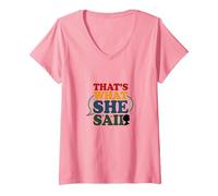 That's What She Said Retro Funny Citation Speech Bubble T-Shirt avec Col en V, Femme, Rose, XXL