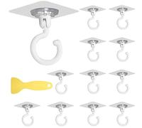 THATSRAD 12 PCS Crochet Plastique Adhésif Crochets Rotatifs à 360°Crochets Mural Crochet Pliant Autocollant Transparent avec 1 Raclette Jaune, 8.5*7.5cm