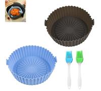 THATSRAD 2 PCS Panier en Silicone Accessoires de Friteuse 16*16*5cm Panier Air Fryer Silicone Panier à Friteuse en Silicone Panier en Silicone avec 2 pinceaux à huile de silicone pour Friteuse à Air