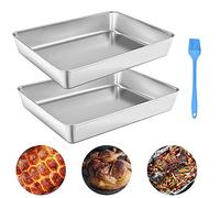 THATSRAD 2 PCS Plaque de Cuisson en Acier Inoxydable 31*24*2.5cm Plaque à Pâtisserie pour Four Plaque à Pâtisserie Antiadhésive Plat de Cuisson Rectangulaire avec 1 Brosse Silicone pour Viande Légume