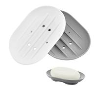 THATSRAD 2 PCS Porte Savon en Silicone 11.3*7.8*2cm Gris et Blanc Avec Trou Inférieur pour Douche, Rasoir, Pince à Cheveux, Boucle d'Oreille