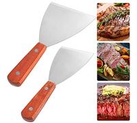 THATSRAD 2 PCS Spatule Inox Manche en Bois Spatule Barbecue Plancha Grattoir Plancha Inox Spatule Plancha Inox Teppanyaki Spatule pour Barbecue Pizza Steak 20,5*10 cm, 20,5*7,5 cm,1 mm d'Épaisseur
