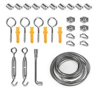 THATSRAD 30 PCS Câble en Acier Inoxydable Kit 15m/2mm Corde en Acier Inoxydable à Suspendre Kit Câble Métallique en Acier Inoxydable Cable Metallique avec Tendeur pour Grimpante, Cable de Garde Corps