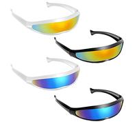 THATSRAD 4 PCS Lunettes de Soleil Futuristes Colorées 14 * 4cm Lunettes de Soleil Alien Lunettes de Soleil Miroir Futuristes Lunettes de Soleil Homme Futuriste pour Festival de Musique, Fête Foraine