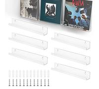 THATSRAD 6 PCS Etagere Mural Disque Vinyle en Acrylique 30.5 * 4.4 * 4.3cm Support Mural pour Disque Vinyle Porte Disque Vinyle Mural Etagère pour Disques Vinyles avec 12 Vis et 12 Tubes d'Expansion