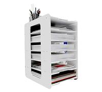 THATSRAD Bac à courrier, 7 Niveaux Organiseur de Bureau Bac de Rangement en PVC Module de Rangement Papier Bureau A4 Corbeille à Courrier Plateaux de Classement Fichier pour Bureau à Domicile