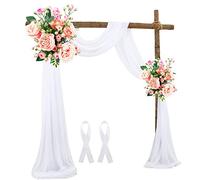 THATSRAD Tenture Arche Mariage 70 * 550cm Voilage Blanc Decoration Mariage Rideaux Voilage Blanc avec Rubans
