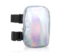 Thatyro Sac de cuisse holographique avec sangles réglables, sac harnais pour carnaval, rave, pochette argentée pour femme et homme, sport, voyage, randonnée, fête, Argenté., 5.5" x 7.4" x 1.1" (14 x