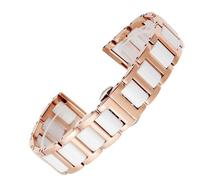 THBGTCNQ Bracelet de montre en céramique et métal, 12mm, 14mm, 15mm, 16mm, 18mm, 20mm, 22mm, for hommes et femmes, blanc, noir, or, Rose(4101-White Rose Gold,14mm)
