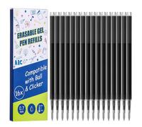Thboxes 16 Pcs Recharges Stylos Effaçables 0.7 mm Compatibles avec Pilot FriXionBall&Clicker et Eberhard Faber, Encre Thermosensible Noir Mines de Rechange pour Stylo Effaçable Fournitures Scolaires