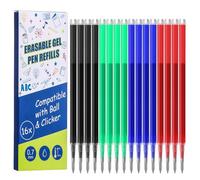 Thboxes 16 Pcs Recharges Stylos Effaçables 0.7 mm Compatibles avec Pilot FriXionBall&Clicker et Eberhard Faber, Encre Thermosensible Mines de Rechange pour Stylo Effacables, 4 Couleurs