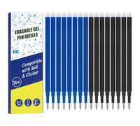 Thboxes 16 pièces de recharges effaçables 0,7 mm Compatibles avec Pilot Ball & Eberhard Faber, recharges bleues et noires avec encre effaçable de 400 m de longueur d'écriture pour stylo roller