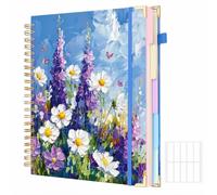 Thboxes 280 Pages Large Spiral Lined Notebooks for Work, 5 Subject A4 Journal Notebooks with Dividers Tabs Pockets 8''x 10'' College Ruled for Women Men Study & Office Organization,Purple flowers