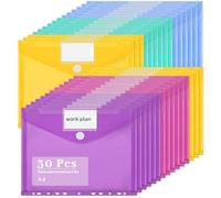 Thboxes 30 Pcs Pochettes Plastiques Perforées A4, 5 Couleurs | Pochette Plastique Étanches 11 Trous Pochette Document avec Fermeture Porte-Étiquette Porte-Documents pour Bureau École