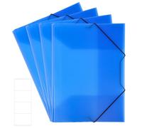 Thboxes 4 Pcs Chemises à Élastique A4, Pochette Plastique Translucides 3 Rabats avec Fermeture Élastique, Porte-Documents avec Étiquette Pochette Rangement Papier pour École Bureau, Bleu