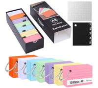 Thboxes Boîte à fiches 7,4 x 5,2 cm, avec 1050 fiches colorées A8, 5 intercalaires en polypropylène, 7 anneaux détachables, boîte à fiches pour apprendre le vocabulaire, les notes, l'école, le bureau