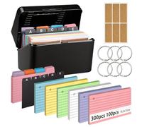 Thboxes Boîte de cartes, 14,4 × 9,2 × 8 cm, avec 400 cartes colorées, 5 intercalaires, 6 anneaux de feuilles volantes, 6 autocollants, boîte à cartes, cartes d'apprentissage pour vocabulaire
