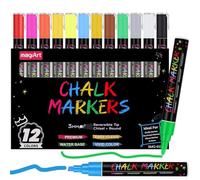 Thboxes Lot de 12 marqueurs à craie pour tableau noir, lavable, 3 mm, effaçables à sec, marqueurs à craie liquide pour fenêtre, tableau blanc, remplissage de sac d'école