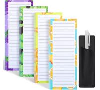 Thboxes Lot de 4 blocs-notes magnétiques pour réfrigérateur avec porte-stylo, 200 feuilles au total pour liste de courses (motif fruits)