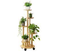 THCTYRP Support de fleurs haut et bas en bambou, support de fleurs disques, support de pot de fleurs avec roulettes pour balcon de salon, support de fleurs d'intérieur