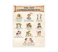 The 10 Commandments Kids Wall Art - Biblical Rules Canvas Print, Inspirational Christian Decor for Children's Room, Nursery, Playroom(Framed,16x24inch(40x60cm))