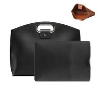 The 2-Piece Set: Sophisticated Business Waterproof Leather Laptop & Tote Set, 14-16in 2PCS Laptop Bag for Women (Black)
