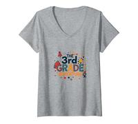 The 3rd Grade Adventure: Space & Science Fun, 3e année T-Shirt avec Col en V, Femme, Gris Chiné, S