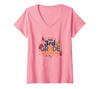 The 3rd Grade Adventure: Space & Science Fun, 3e année T-Shirt avec Col en V, Femme, Rose, M