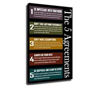 The 5 Agreements Canvas Print Five Ways to Change Your Life Motivational Wall-Art for Office and Home Decor(Framed,16x24inch(40x60cm))
