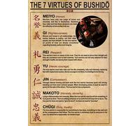 The 7 Virtues of Bushido Samurai Brother Warrior Japan Home Yard Garden Farm Décoration murale Poster en métal 20,3 x 30,5 cm