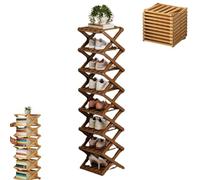 The 9-Tier No-Assembly Bamboo Rack, Foldable Accordion Corner Shoe Shelf, Bamboo Shoe Storage Rack with Zero Assembly Required and Space-Saving Design. (Brown,8 Tier)