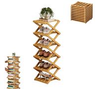 The 9-Tier No-Assembly Bamboo Rack, Foldable Accordion Corner Shoe Shelf, Bamboo Shoe Storage Rack with Zero Assembly Required and Space-Saving Design. (Nature,6 Tier)