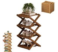 The 9-Tier No-Assembly Bamboo Rack, Foldable Accordion Corner Shoe Shelf, Bamboo Shoe Storage Rack with Zero Assembly Required and Space-Saving Design. (Brown,4 Tier)