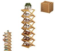The 9-Tier No-Assembly Bamboo Rack, Foldable Accordion Corner Shoe Shelf, Bamboo Shoe Storage Rack with Zero Assembly Required and Space-Saving Design. (Nature,7 Tier)