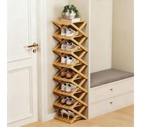 The 9-Tier No-Assembly Bamboo Rack - Foldable Accordion Corner Shoe Shelf, Space-Saving Multifunction Storage Rack for Corridors, Bedrooms and Small Spaces, Sturdy & Stable, Stylish (Style a,8)