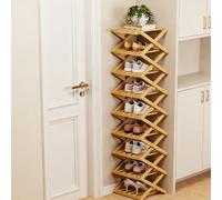 The 9-Tier No-Assembly Bamboo Rack - Foldable Accordion Corner Shoe Shelf, Space-Saving Multifunction Storage Rack for Corridors, Bedrooms and Small Spaces, Sturdy & Stable, Stylish (Style a,9)