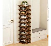 The 9-Tier No-Assembly Bamboo Rack - Foldable Accordion Corner Shoe Shelf, Space-Saving Multifunction Storage Rack for Corridors, Bedrooms and Small Spaces, Sturdy & Stable, Stylish (Style B,10)