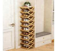 The 9-Tier No-Assembly Bamboo Rack - Foldable Accordion Corner Shoe Shelf, Space-Saving Multifunction Storage Rack for Corridors, Bedrooms and Small Spaces, Sturdy & Stable, Stylish (Style a,10)