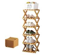 The 9-Tier No-Assembly Bamboo Rack, Foldable Accordion Shoe Rack for Small Spaces - Rock-Solid Stable Storage Organiser Holds 10+ Pairs, Slim Shoe Shelf for Entryway, Hallway (Nature,6Tier)