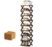 The 9-Tier No-Assembly Bamboo Rack, Foldable Accordion Shoe Rack for Small Spaces - Rock-Solid Stable Storage Organiser Holds 10+ Pairs, Slim Shoe Shelf for Entryway, Hallway (Brown,9Tier)