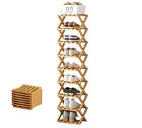 The 9-Tier No-Assembly Bamboo Rack, Foldable Accordion Shoe Rack for Small Spaces - Rock-Solid Stable Storage Organiser Holds 10+ Pairs, Slim Shoe Shelf for Entryway, Hallway (Nature,9Tier)
