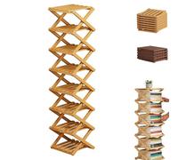 The 9-Tier No-Assembly Bamboo Rack, Foldable Vertical Shoe Organizer for Small Spaces, No-Tool Assembly, Foldable Storage Shelf for Shoes, Books & Home Storage, Sturdy & Stable (Natural wood,8 Tier)