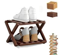 The 9-Tier No-Assembly Bamboo Rack, Foldable Vertical Shoe Organizer for Small Spaces, No-Tool Assembly, Foldable Storage Shelf for Shoes, Books & Home Storage, Sturdy & Stable (Brown,2 Tier)